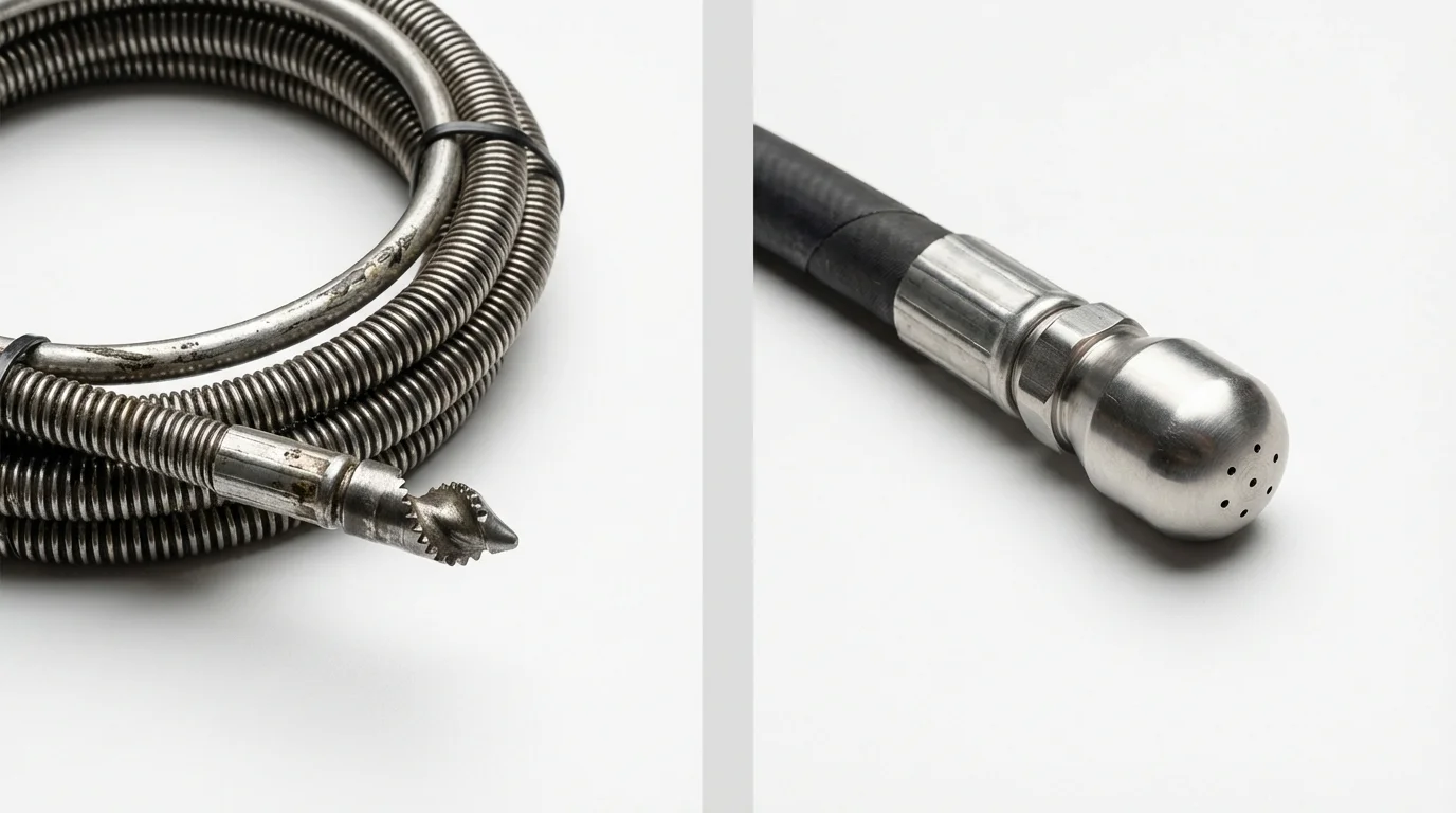 Drain snake cable and hydro jetting nozzle used for drain cleaning in Tecumseh, MI